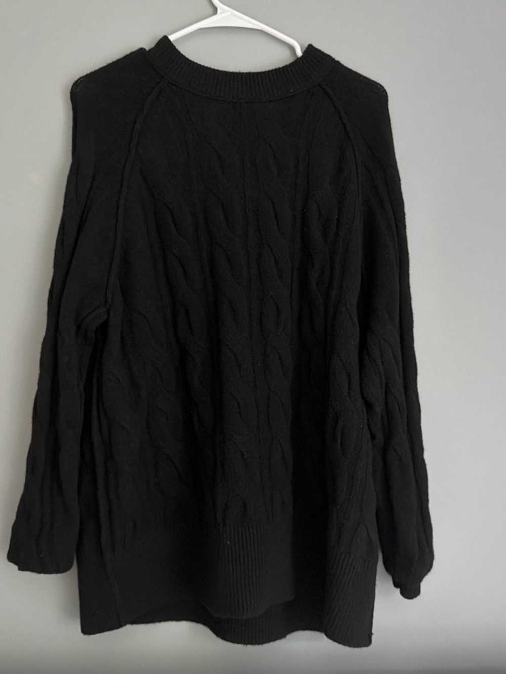 aerie Black Cable-Knit Crewneck Sweater